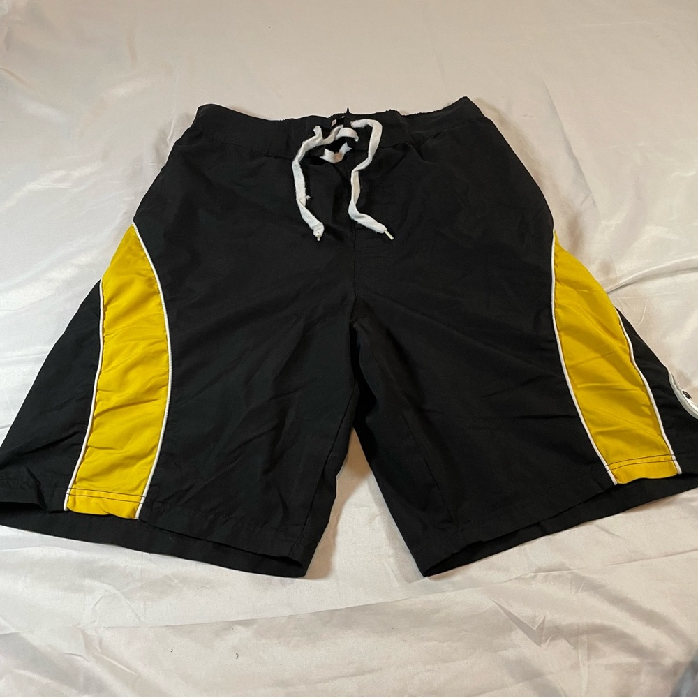 NFL Team Apparel Pittsburgh Steelers Board Shorts Mens LG Black Gold Swim Trunk‎